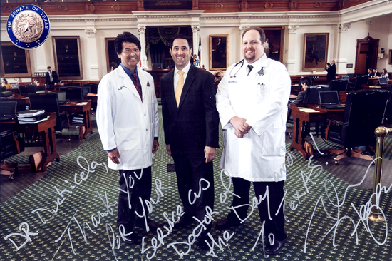 Resident physician Even Underwood, MD, serving as TAFP Doctor of the Day to the Texas Legislature