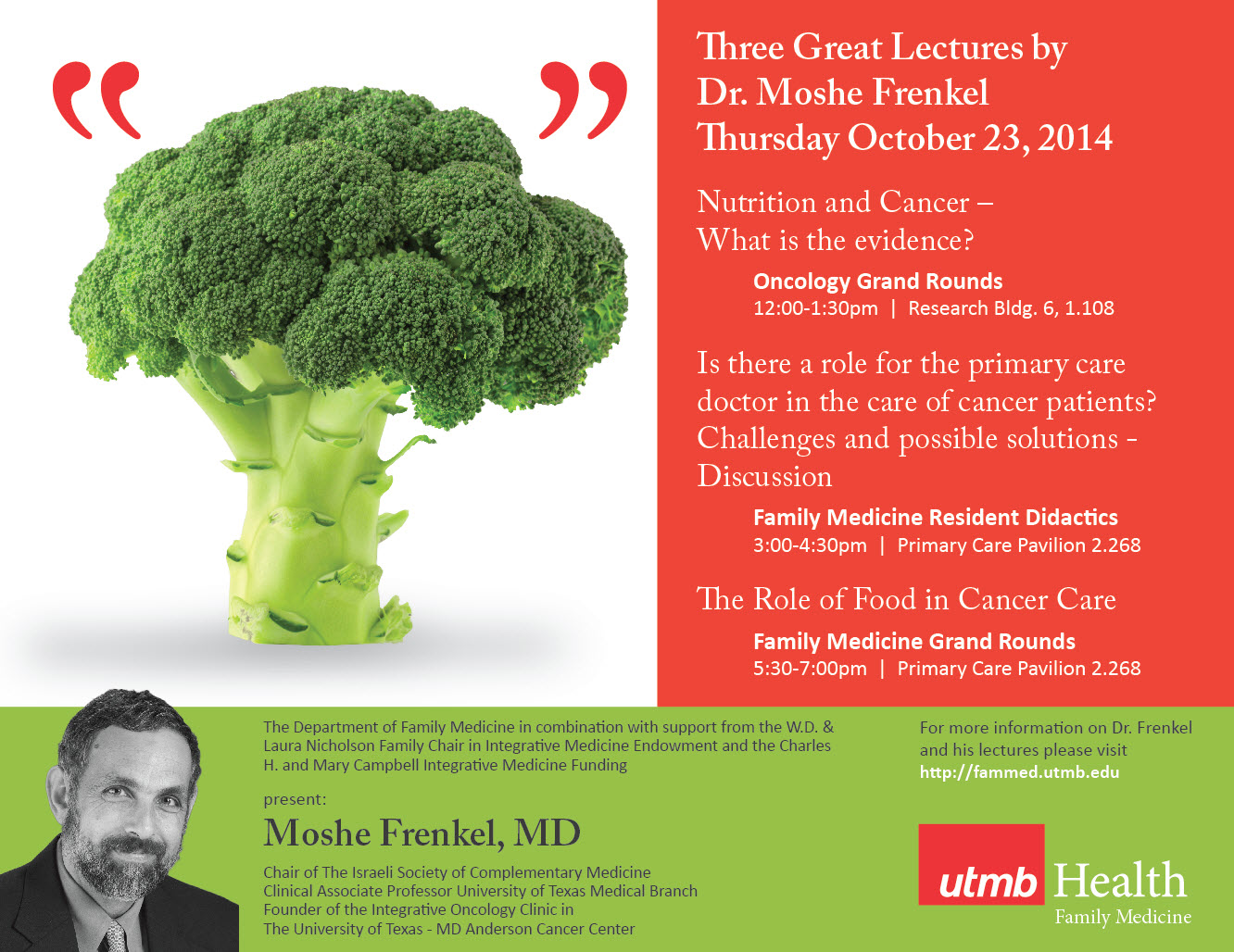 Announcement of grand rounds lecture given by Moshe Frenkel, MD